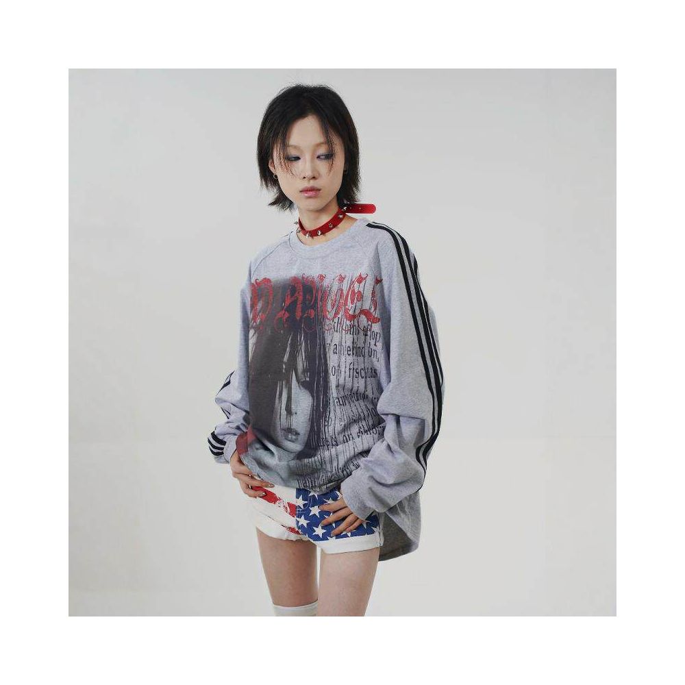 WEBBAR Original Punk Girl Pattern American High Quality Grey Long Sleeve Football Jacket NO 112 D image 3