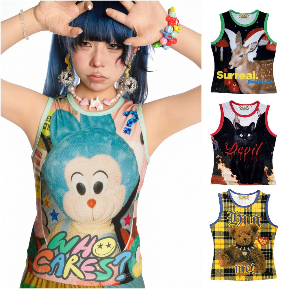 DeadEndKids original design cute print elastic slim fit millennium spicy girl Y2K casual sleeveless vest image 1