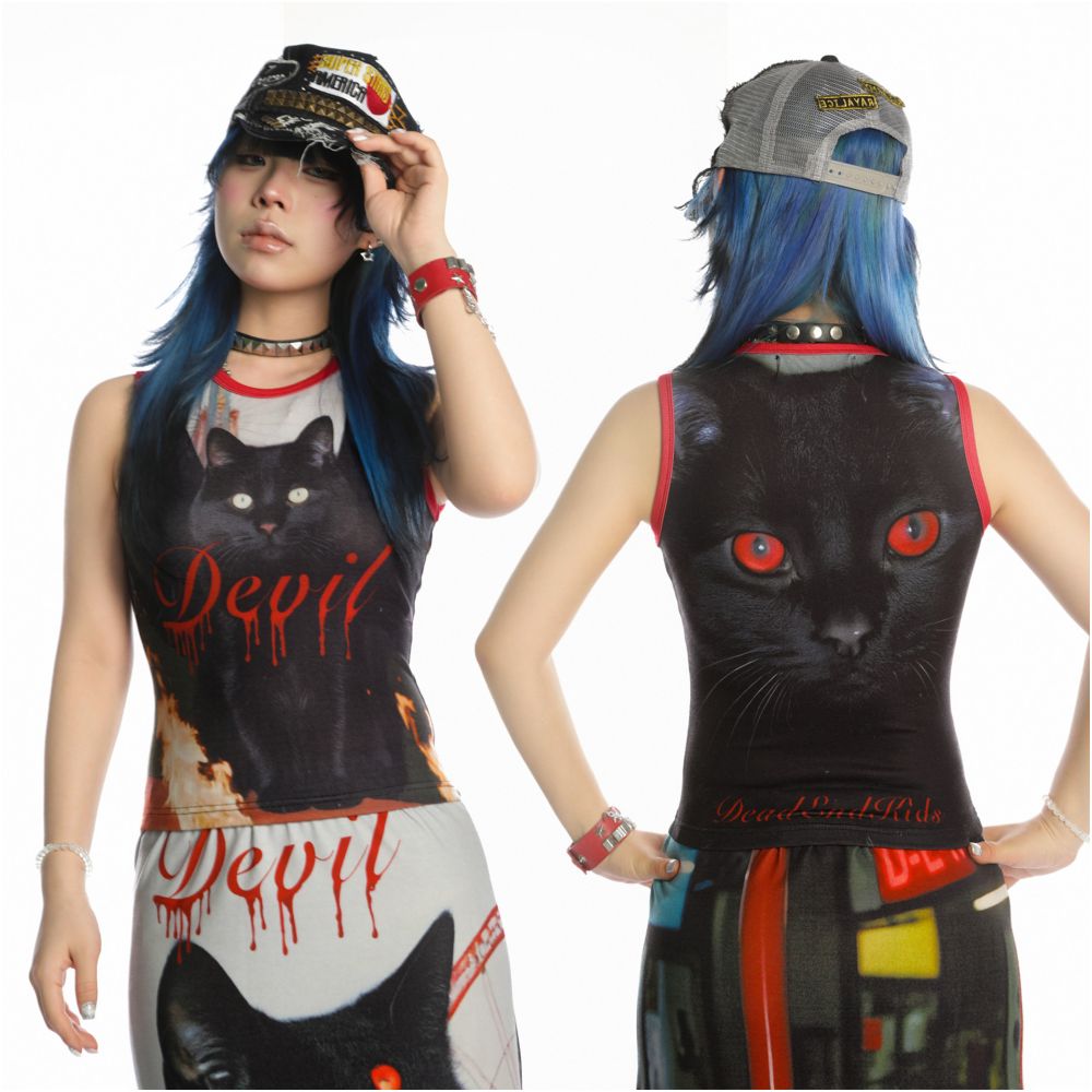 DeadEndKids original design cute print elastic slim fit millennium spicy girl Y2K casual sleeveless vest image 3