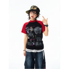 American retro short sleeved T shirt for women Y2K slim fit short top with creative cartoon contrasting color design image 2