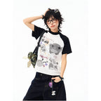 American retro short sleeved T shirt for women Y2K slim fit short top with creative cartoon contrasting color design image 4