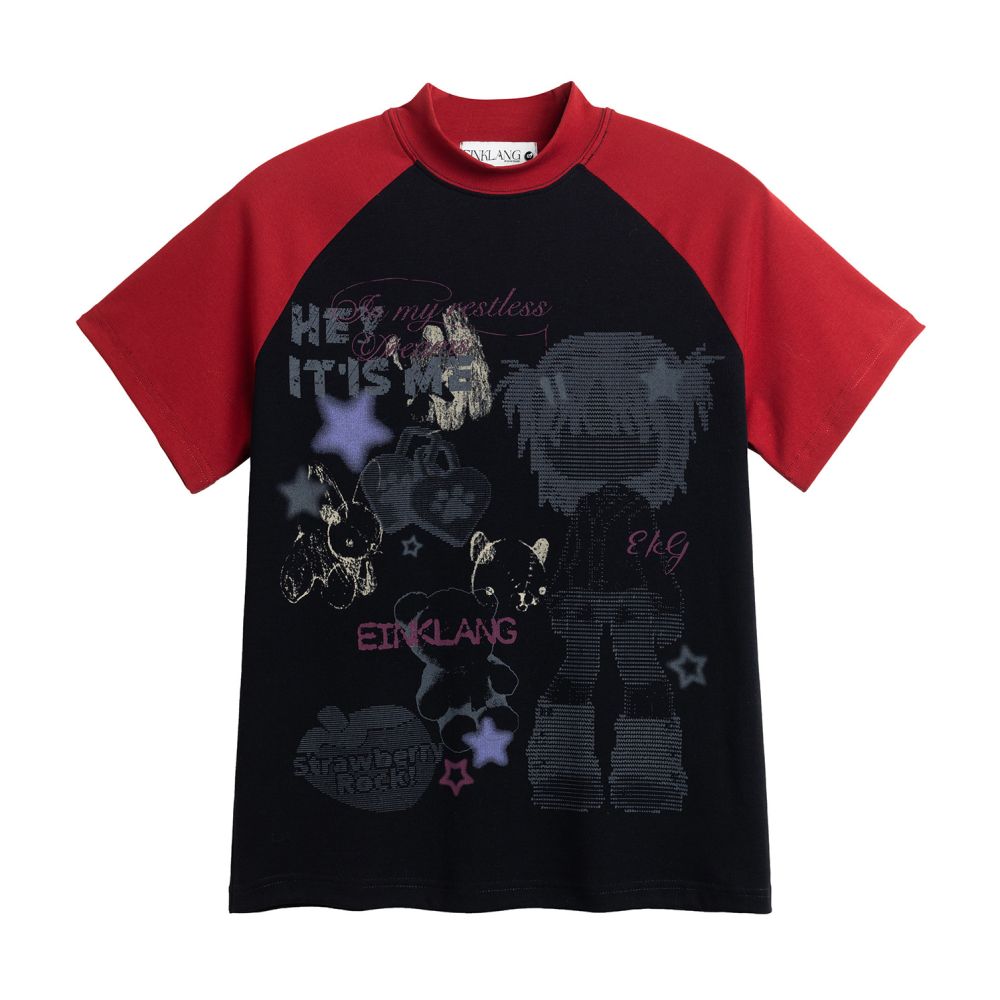 American retro short sleeved T shirt for women Y2K slim fit short top with creative cartoon contrasting color design