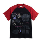 American retro short sleeved T shirt for women Y2K slim fit short top with creative cartoon contrasting color design