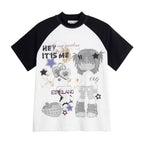 American retro short sleeved T shirt for women Y2K slim fit short top with creative cartoon contrasting color design