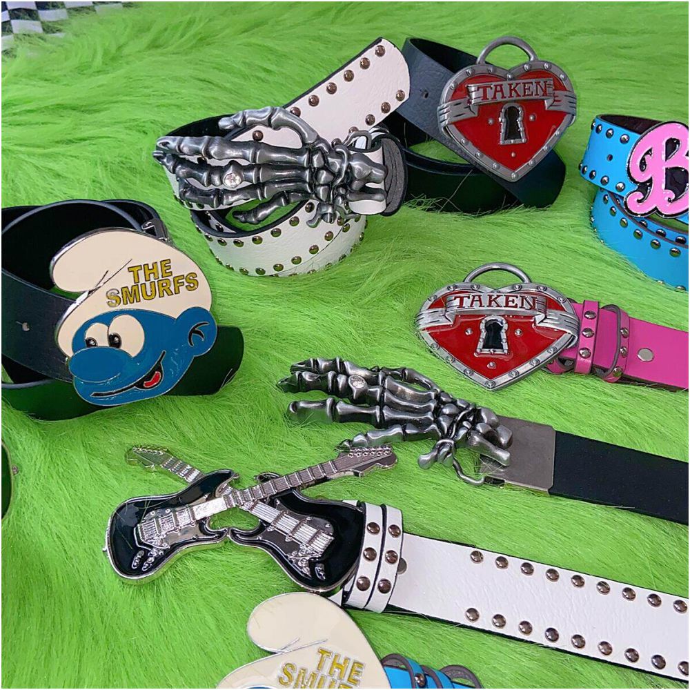 INS Harajuku Y2K Millennium Hot Girl European and American Street Style Letter Guitar Abi Rivet Hip Hop Niche Punk Belt image 1