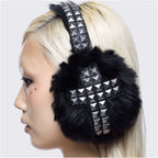 Punk black rivet plush winter personality niche subculture dark cross ear protectors keep warm image 4
