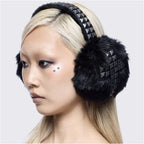 Punk black rivet plush winter personality niche subculture dark cross ear protectors keep warm image 5