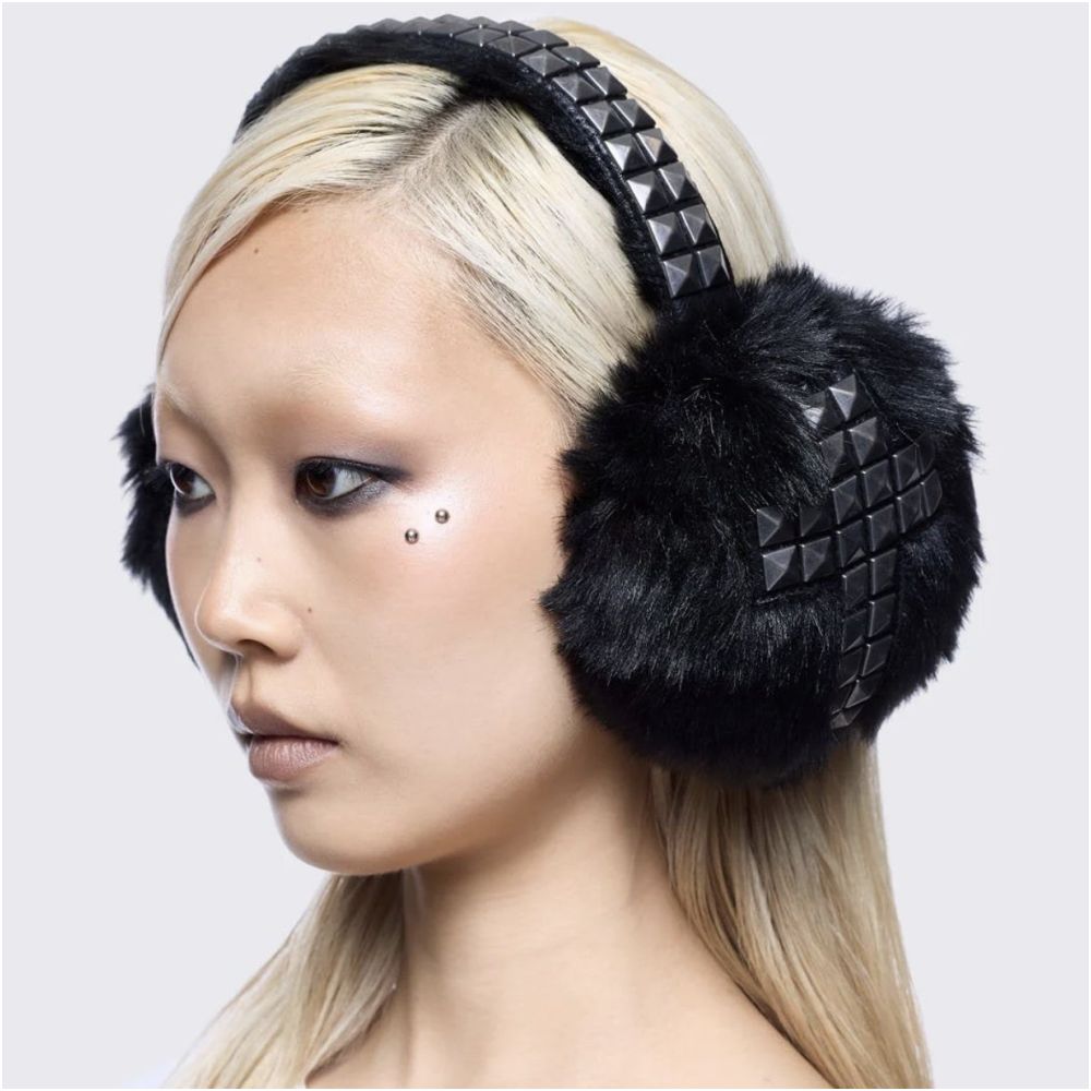 Punk black rivet plush winter personality niche subculture dark cross ear protectors keep warm image 5