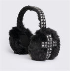 Punk black rivet plush winter personality niche subculture dark cross ear protectors keep warm
