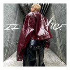 Wang Lixin s same style Punk Ancora 22goodle punk rivet red loose shoulder padded leather jacket jacket image 0