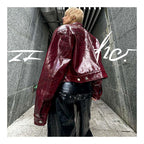 Wang Lixin s same style Punk Ancora 22goodle punk rivet red loose shoulder padded leather jacket jacket