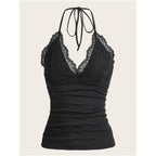 Goth Grunge Punk Black Lace Patchwork Halter Top Women Summe image 1