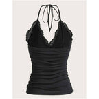 Goth Grunge Punk Black Lace Patchwork Halter Top Women Summe image 2