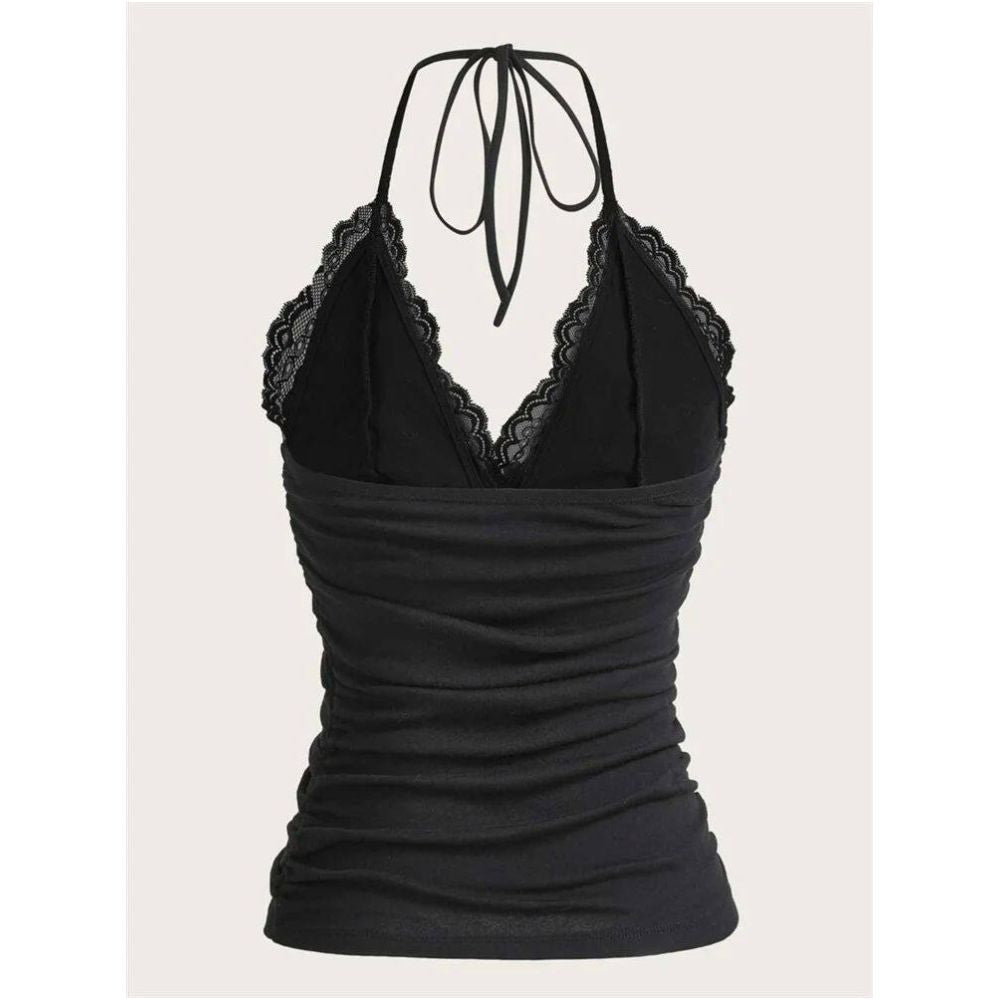 Goth Grunge Punk Black Lace Patchwork Halter Top Women Summe image 2