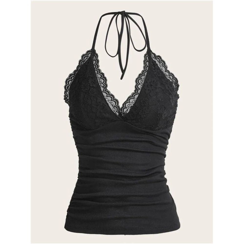 Goth Grunge Punk Black Lace Patchwork Halter Top Women Summe image 0