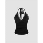 Goth Grunge Punk Black Lace Patchwork Halter Top Women Summe