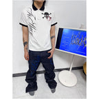 ColdAsia Original FaSHioN Floral Skull Print Off Shoulder Niche Lightweight Asian Style Polo Short Sleeve image 4