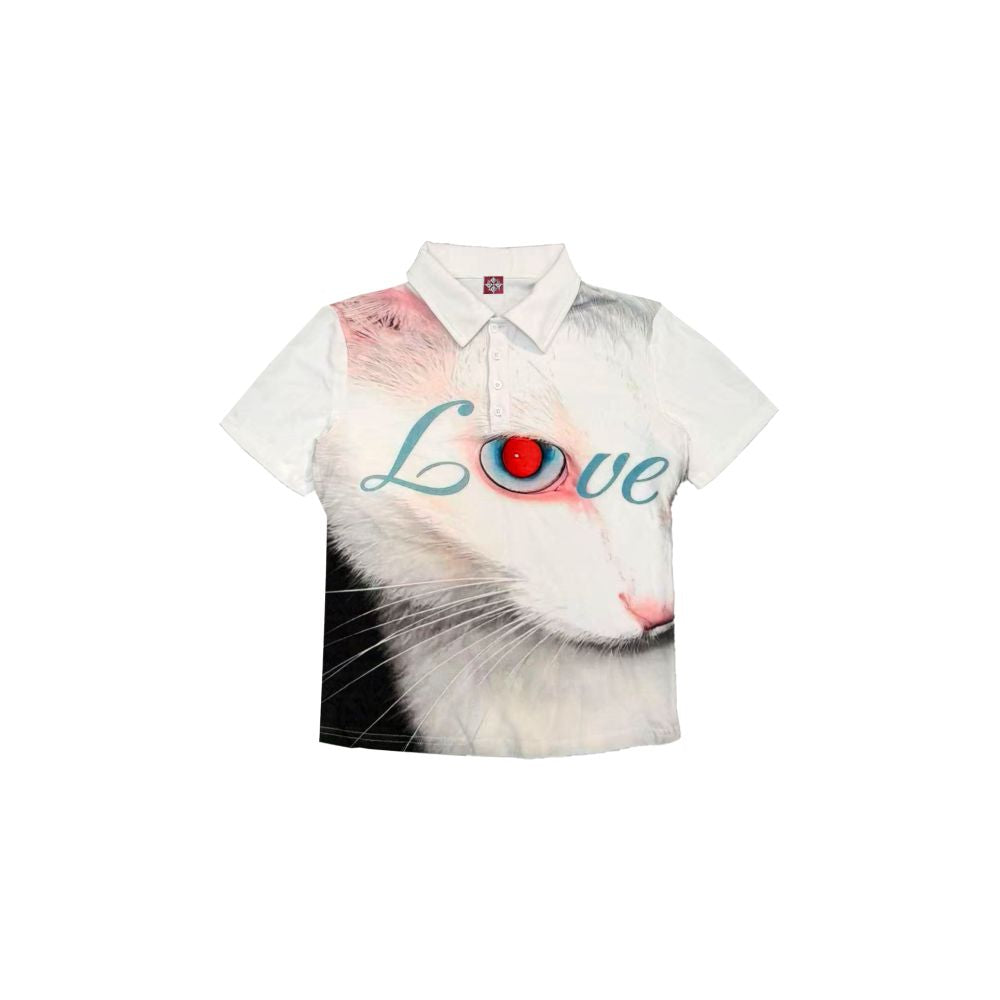 DETW Lingmao Original LOVE Cat Full Panel Digital Print Polo Shirt for Men and Women Slimming and Flattering image 0