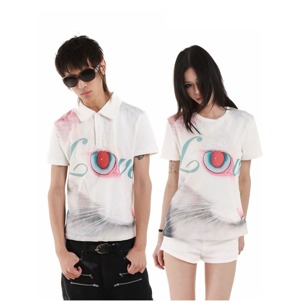 DETW Lingmao Original LOVE Cat Full Panel Digital Print Polo Shirt for Men and Women Slimming and Flattering image 4