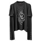 DETW Gemini Cat Fake Two Piece Micro Elastic Thin Shoulder Printed Metal Ornament Long Sleeve Men s and Women s Base Shirt image 0
