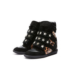 DETW Wilderness Leopard Shadow Retro Retro Retro Leopard Pattern Leather Rivet High Boost Thick Bottom Height Increase Slope Heel Men s and Women s Sports Shoes image 1
