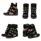 DETW Wilderness Leopard Shadow Retro Retro Retro Leopard Pattern Leather Rivet High Boost Thick Bottom Height Increase Slope Heel Men s and Women s Sports Shoes image 2