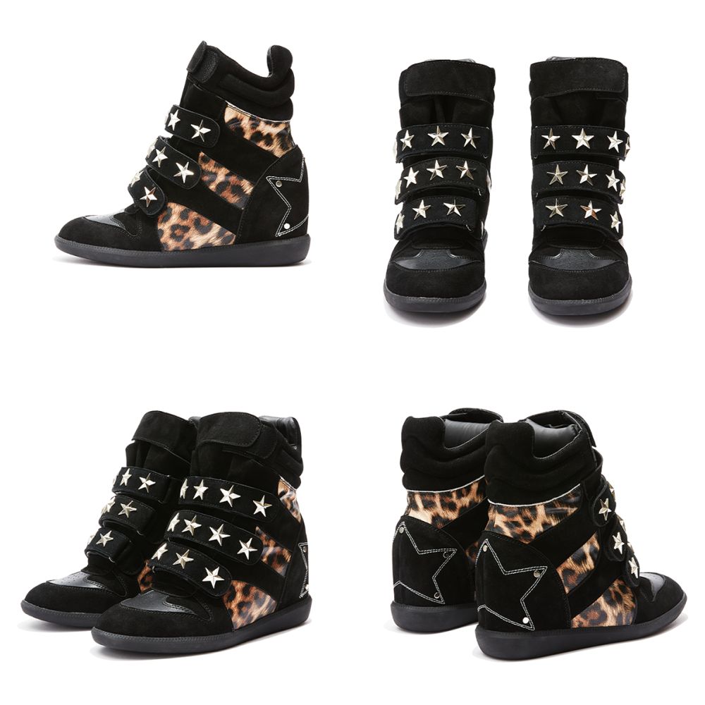 DETW Wilderness Leopard Shadow Retro Retro Retro Leopard Pattern Leather Rivet High Boost Thick Bottom Height Increase Slope Heel Men s and Women s Sports Shoes image 2