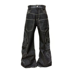 DETW 25ss Totem original niche scimitar original cow snake pattern embroidered wide leg commuting daily jeans image 1