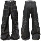 DETW 25ss Totem original niche scimitar original cow snake pattern embroidered wide leg commuting daily jeans