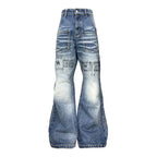 DETW 25AW original retro niche slogan washed blue cowhide cat whiskers micro pull rivets versatile jeans for men and women image 1
