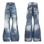 DETW 25AW original retro niche slogan washed blue cowhide cat whiskers micro pull rivets versatile jeans for men and women
