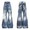 DETW 25AW original retro niche slogan washed blue cowhide cat whiskers micro pull rivets versatile jeans for men and women