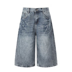 MKCLOT American retro lightning pattern lazy and relaxed seven quarter jeans straight leg loose summer shorts for men and women