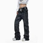 Lightinus hand brushed wax coated micro brushed washed denim jeans with stacked design loose casual pants image 2