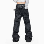 Lightinus hand brushed wax coated micro brushed washed denim jeans with stacked design loose casual pants image 3
