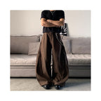 MKCLOT American Cleanfit Brown Spliced Rivet Bending Knife Western Pants for Men Baggy Loose Wide Leg Pants image 1