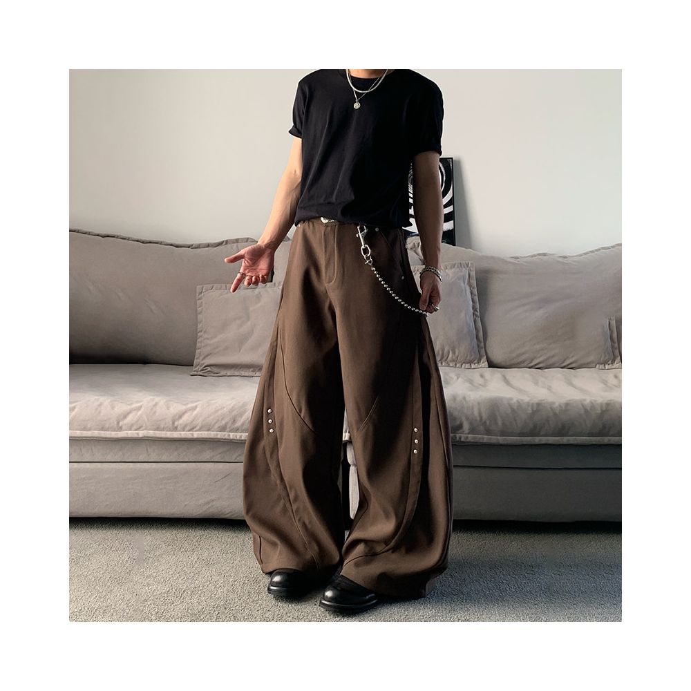 MKCLOT American Cleanfit Brown Spliced Rivet Bending Knife Western Pants for Men Baggy Loose Wide Leg Pants image 2