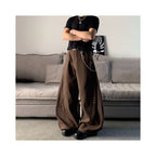 MKCLOT American Cleanfit Brown Spliced Rivet Bending Knife Western Pants for Men Baggy Loose Wide Leg Pants image 3