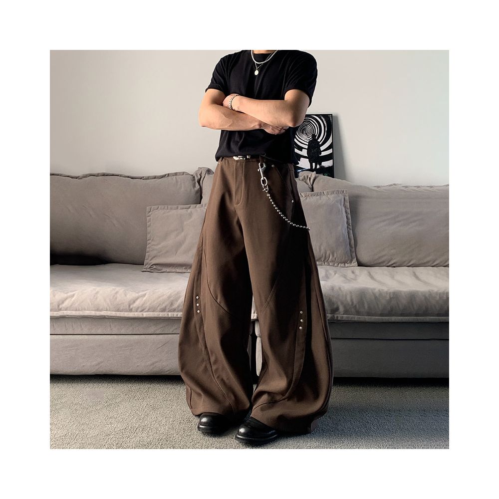 MKCLOT American Cleanfit Brown Spliced Rivet Bending Knife Western Pants for Men Baggy Loose Wide Leg Pants image 3