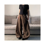 MKCLOT American Cleanfit Brown Spliced Rivet Bending Knife Western Pants for Men Baggy Loose Wide Leg Pants image 4