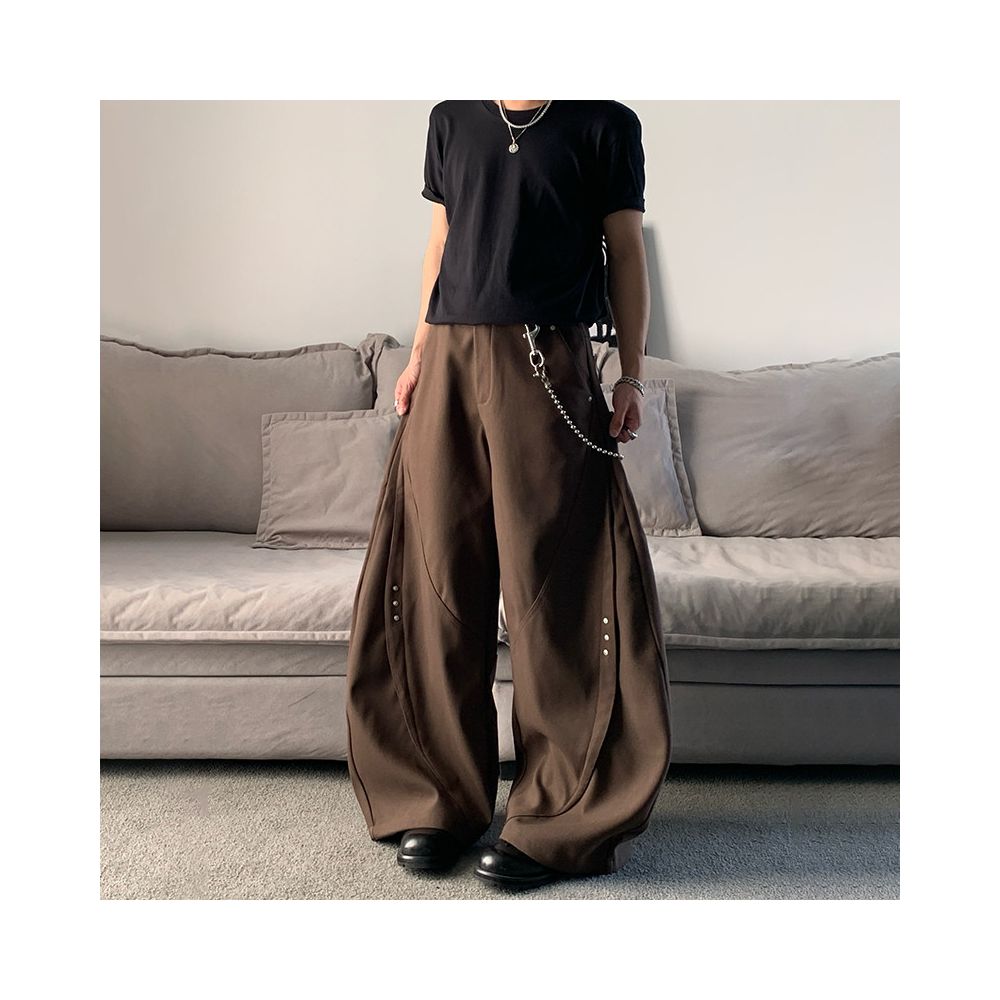 MKCLOT American Cleanfit Brown Spliced Rivet Bending Knife Western Pants for Men Baggy Loose Wide Leg Pants image 4