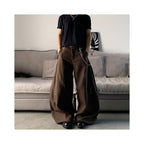 MKCLOT American Cleanfit Brown Spliced Rivet Bending Knife Western Pants for Men Baggy Loose Wide Leg Pants image 5