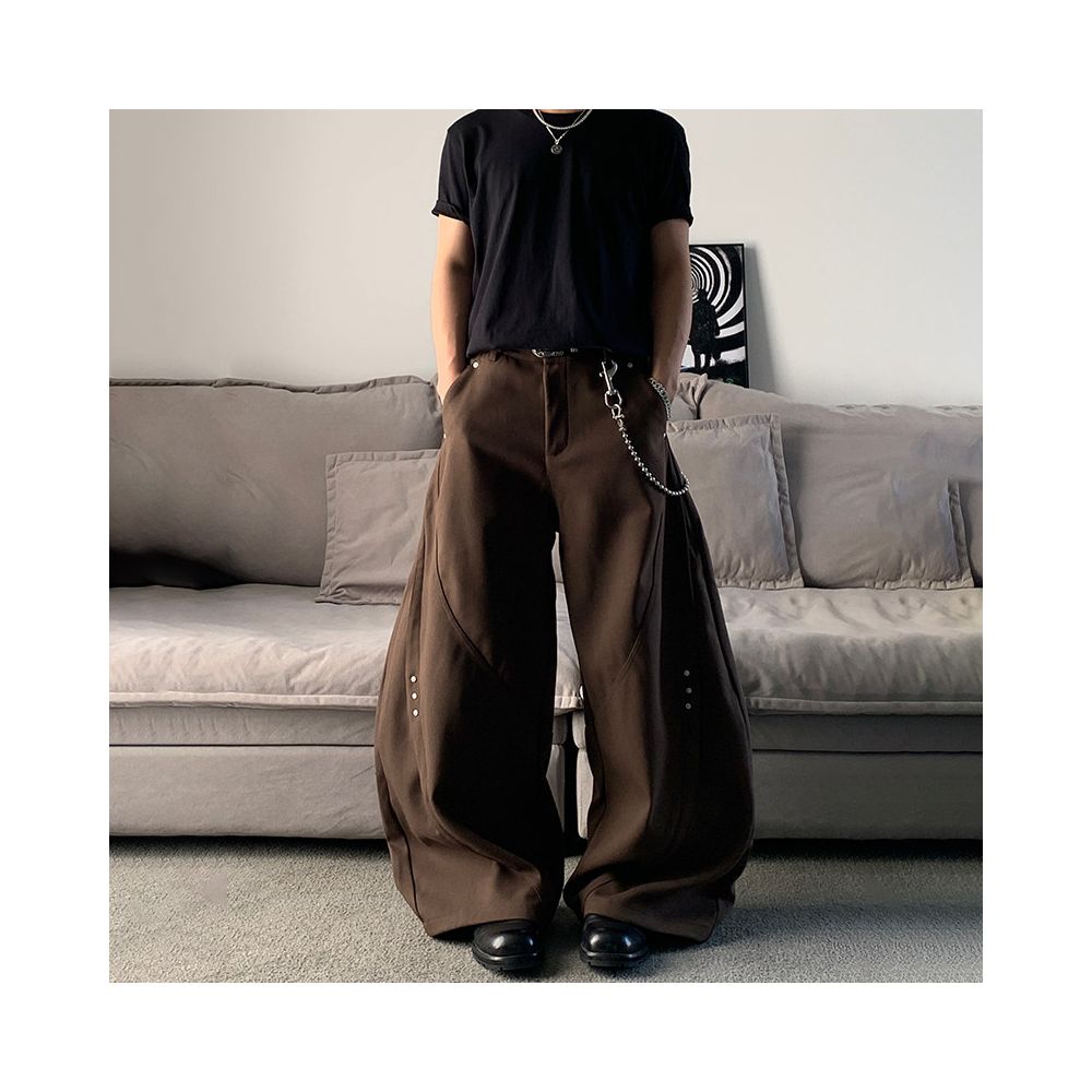 MKCLOT American Cleanfit Brown Spliced Rivet Bending Knife Western Pants for Men Baggy Loose Wide Leg Pants image 5