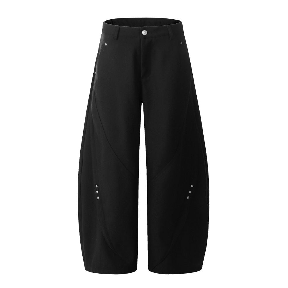 MKCLOT American Cleanfit Brown Spliced Rivet Bending Knife Western Pants for Men Baggy Loose Wide Leg Pants