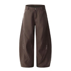MKCLOT American Cleanfit Brown Spliced Rivet Bending Knife Western Pants for Men Baggy Loose Wide Leg Pants
