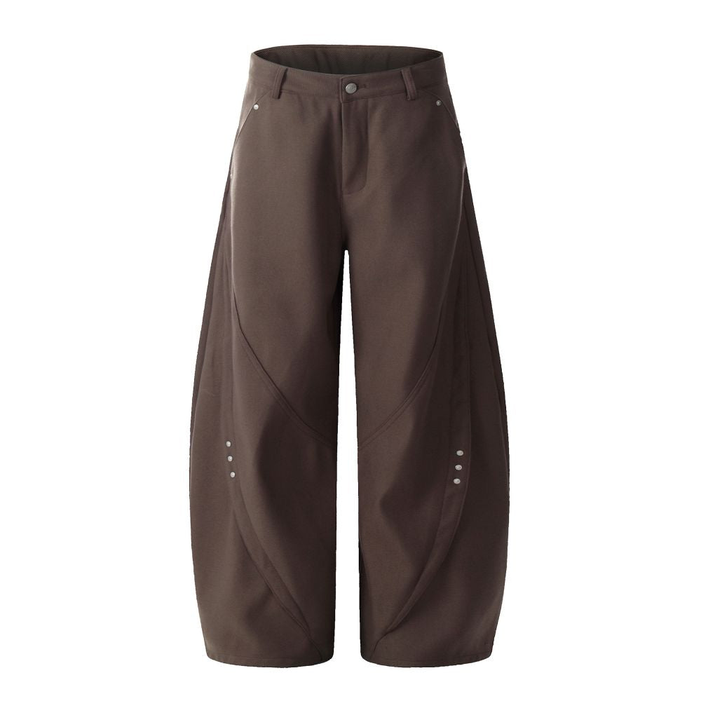 MKCLOT American Cleanfit Brown Spliced Rivet Bending Knife Western Pants for Men Baggy Loose Wide Leg Pants