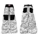 DETW 25AW Camouflage Original Niche Double Waist Custom Dirty Dyed Denim Layered Straight Wide Leg Pants for Men and Women
