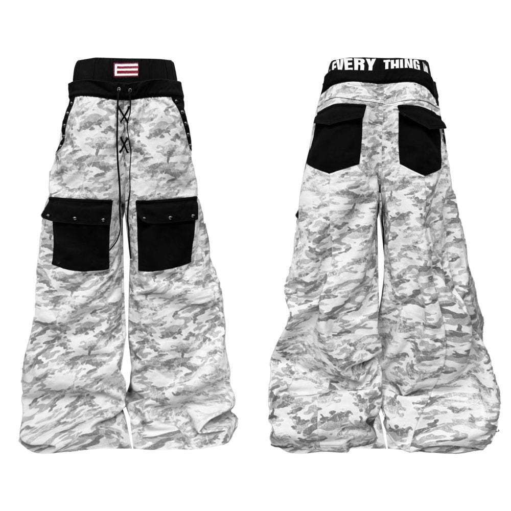 DETW 25AW Camouflage Original Niche Double Waist Custom Dirty Dyed Denim Layered Straight Wide Leg Pants for Men and Women