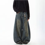 Woostop American retro vintage curved knife jeans for men loose lazy wide legged niche baggy sickle pants image 2