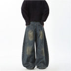 Woostop American retro vintage curved knife jeans for men loose lazy wide legged niche baggy sickle pants image 4